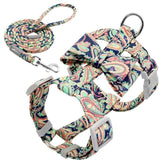Floral Printed Nylon Dog Harness Set.