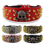 Gold Skull Spiked Leather Collar.