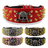 Gold Skull Spiked Leather Collar