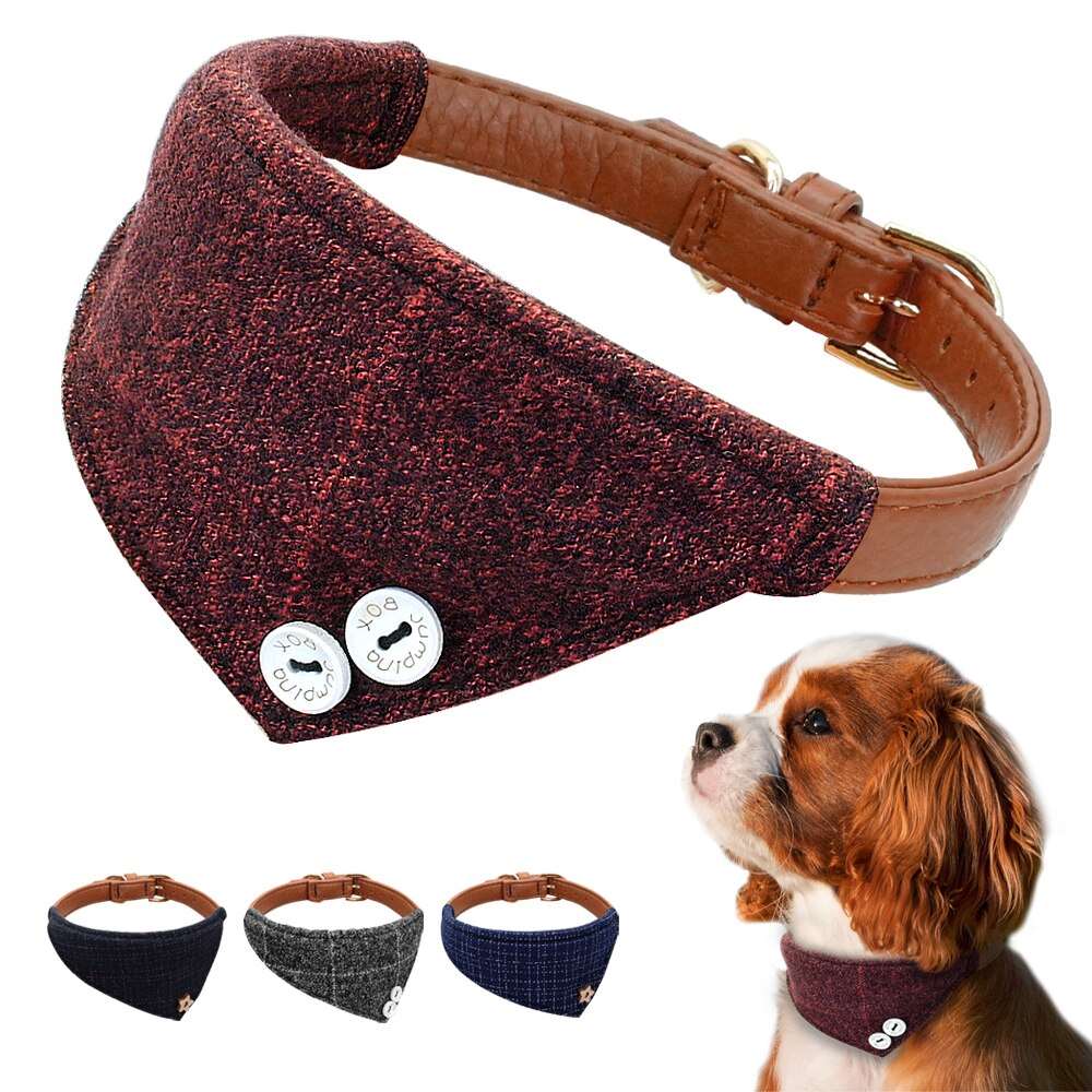 Adjustable Leather Bandana Dog Collar.