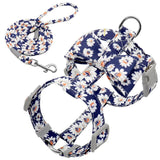 Floral Printed Nylon Dog Harness Set.
