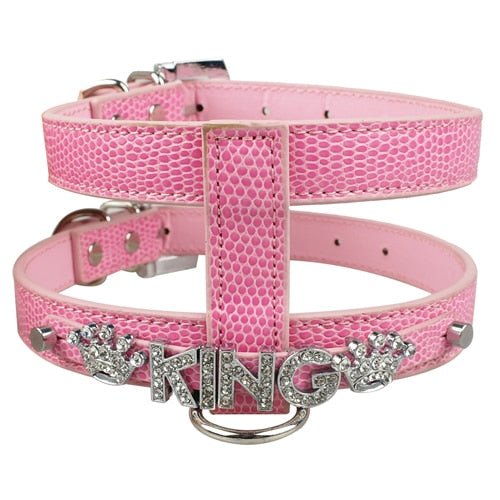 Pu Leather Snakeskin Dog Harness.
