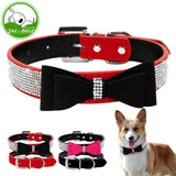 Soft Suede Leather Rhinestone Dog Collar.