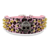 Gold Skull Spiked Leather Collar.
