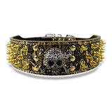 Gold Skull Spiked Leather Collar.