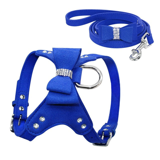 Soft Suede Leather Puppy harness and leash set