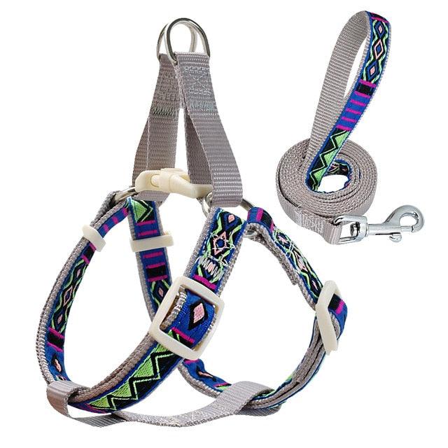 Nylon Printed Dog Harness Set.