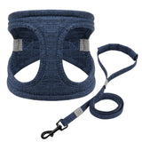 Denim Breathable Dog Harness Set.