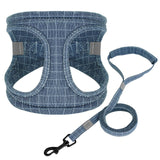 Denim Breathable Dog Harness Set.