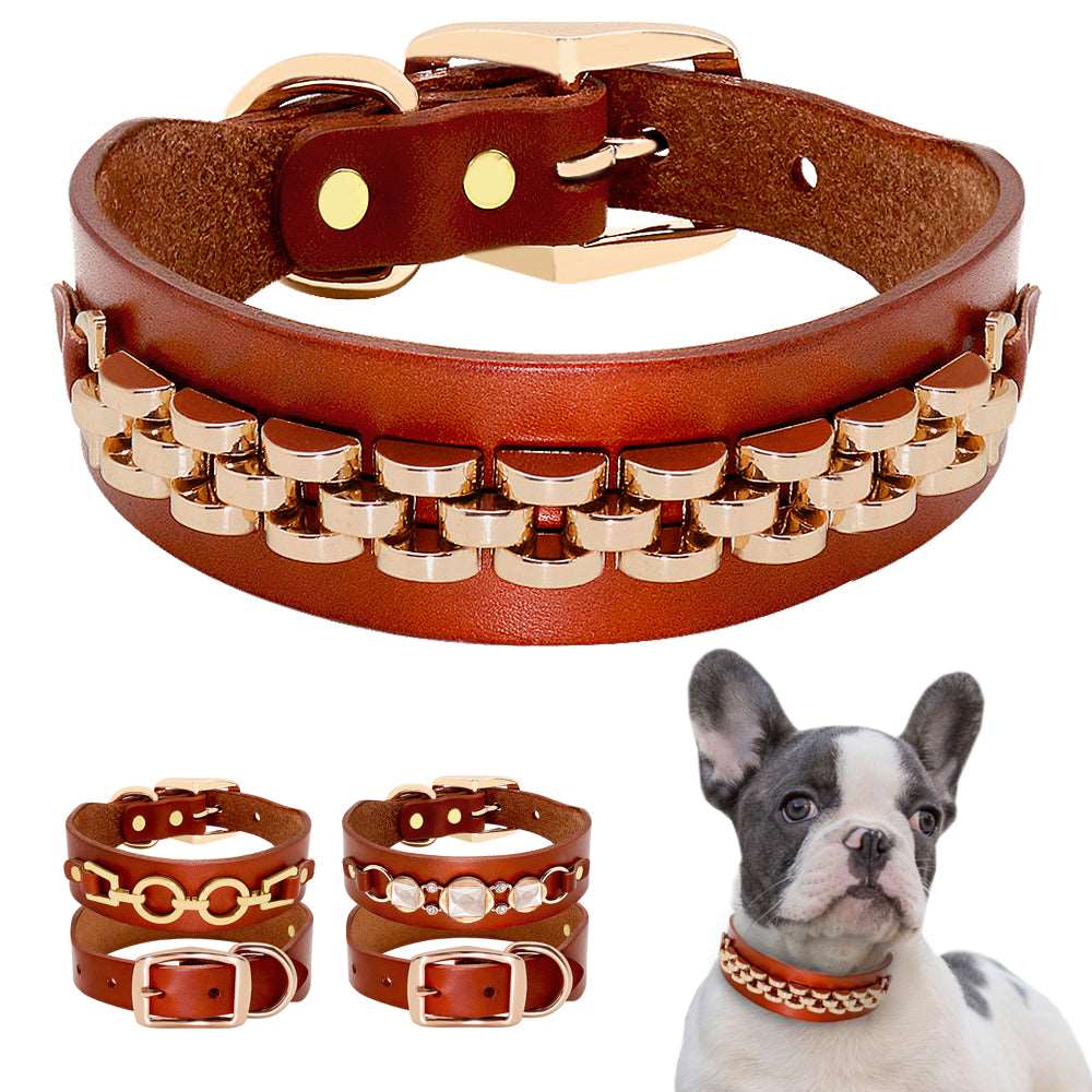 Leather French Bulldog Collar.