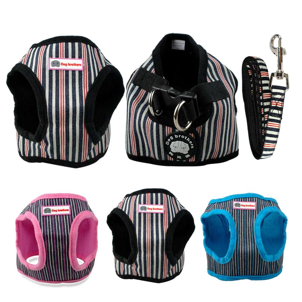 Dog Walking Striped Harness Set.