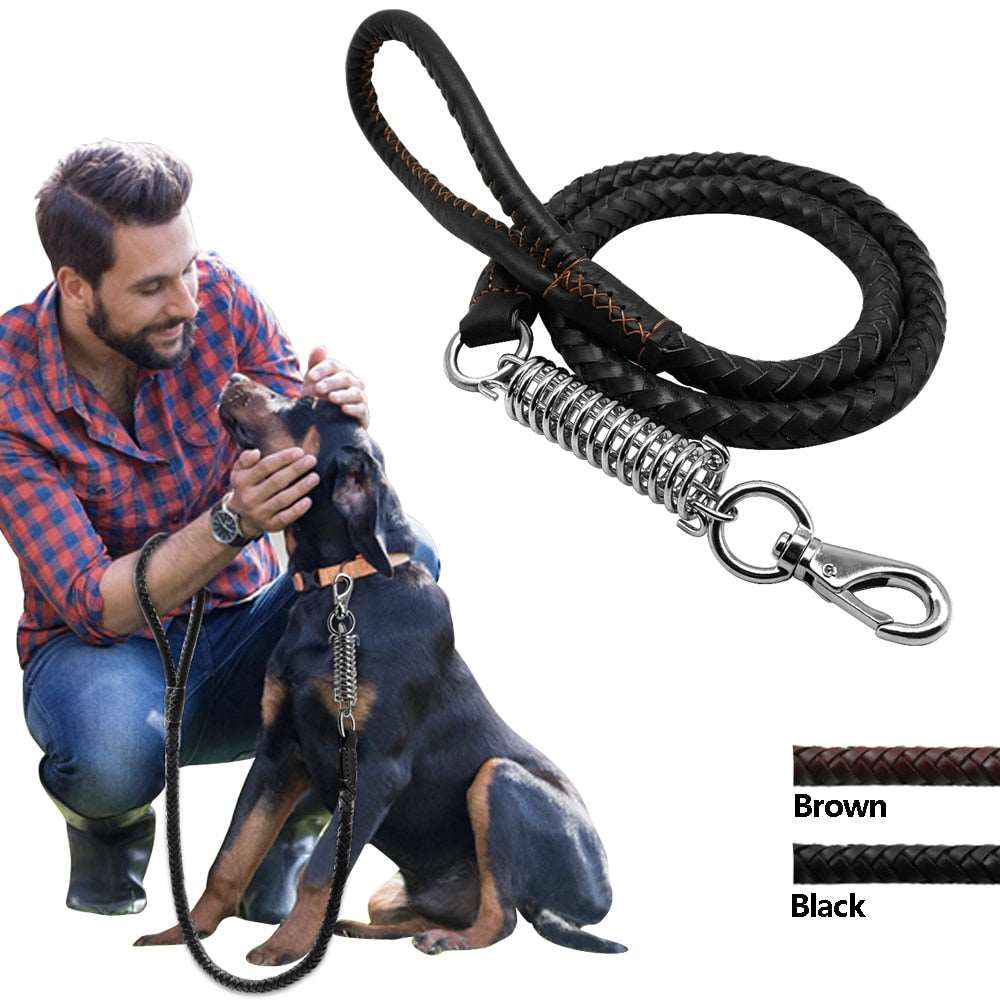 Leather Braided Training Dog Leash.