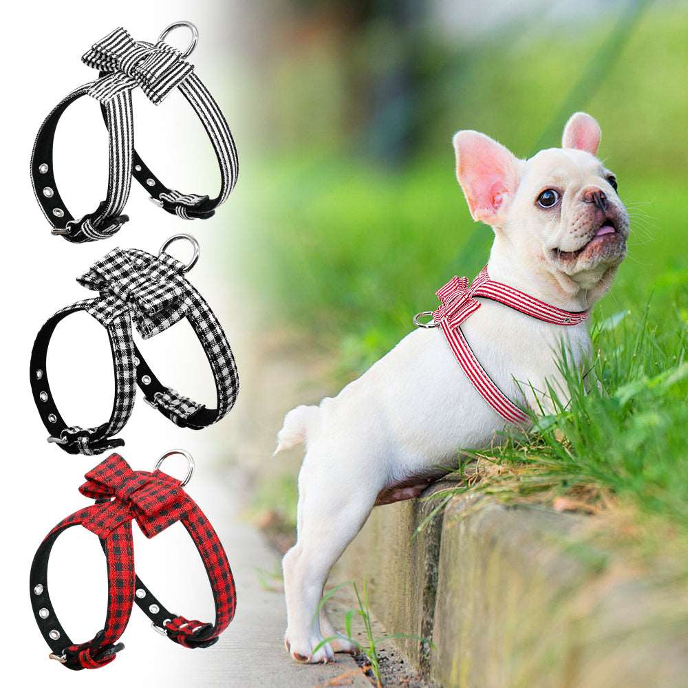 Bowknot Plaid Dog Harness.
