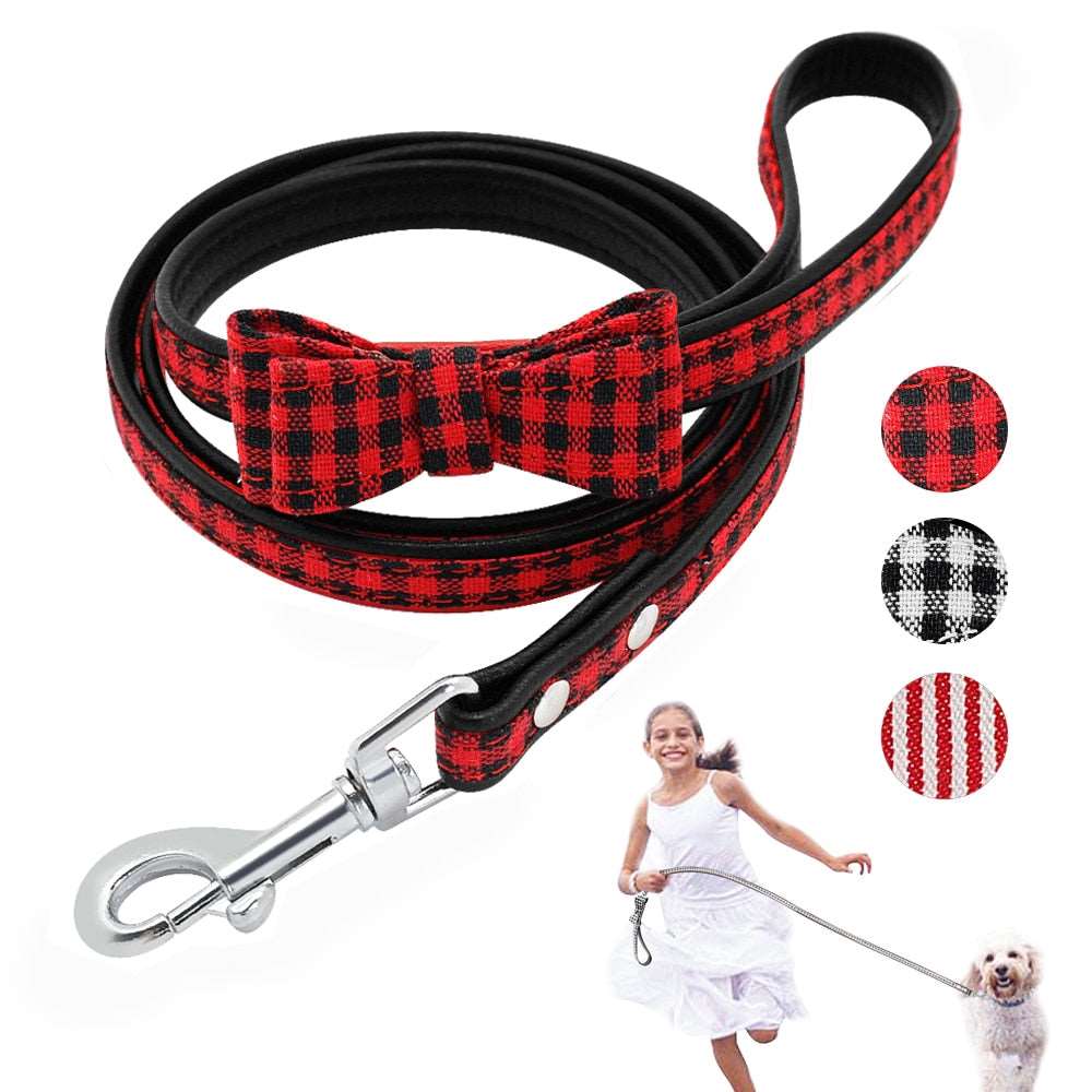 Plaid Leather Dog Leash.
