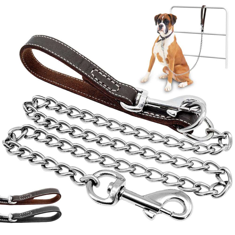 Chain Leather Handle Dog Leash.