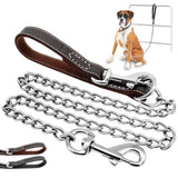 Chain Leather Handle Dog Leash