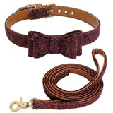 Plaid Bowknot leather Dog Collar