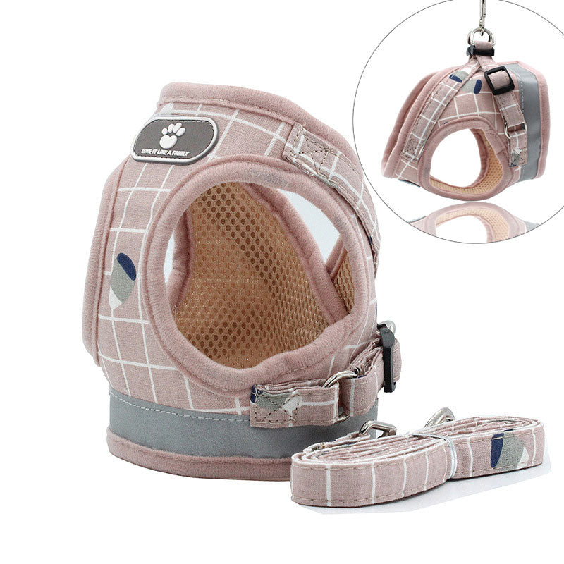 Striped Adjustable Dog Harness With Leash.