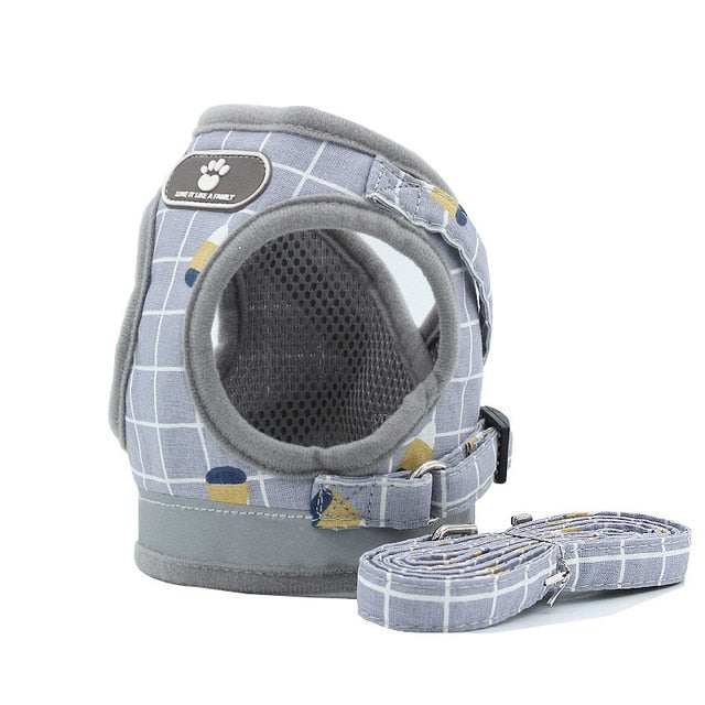 Striped Adjustable Dog Harness With Leash.