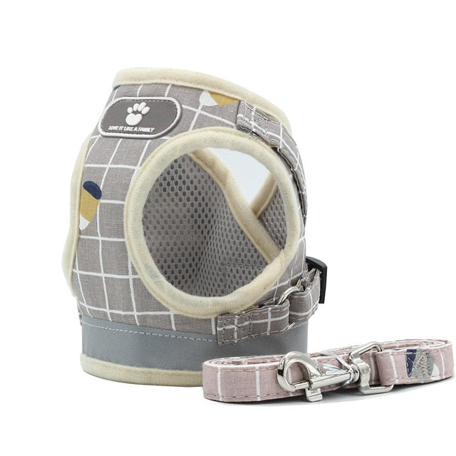 Striped Adjustable Dog Harness With Leash.