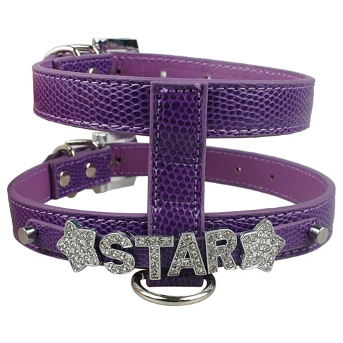 purple Snakeskin Leather puppy Harness