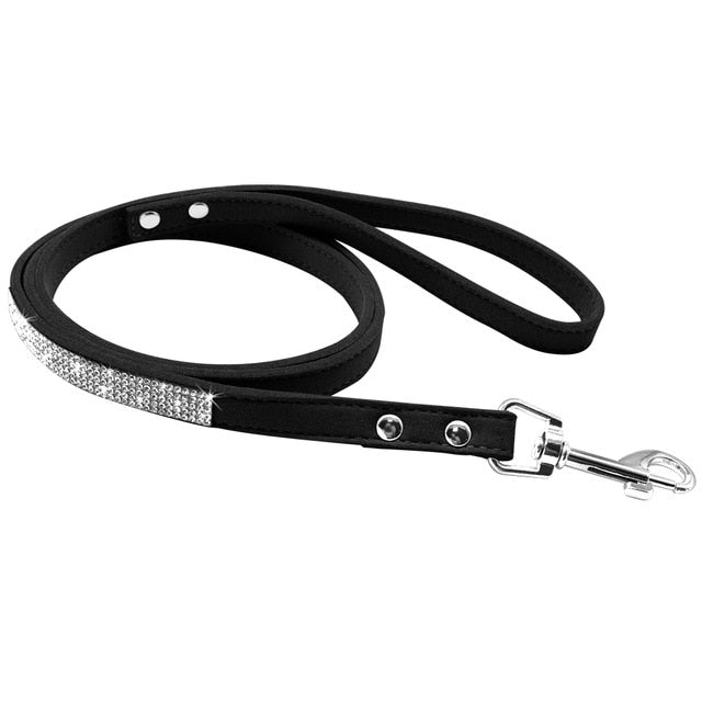 Rhinestone Leather Dog Leash.