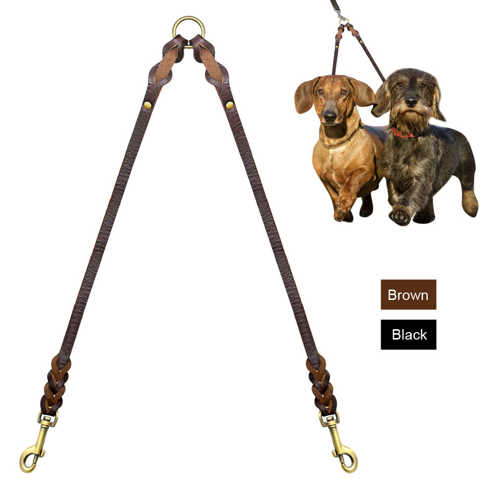 Braided Leather Dual Dog Leash.