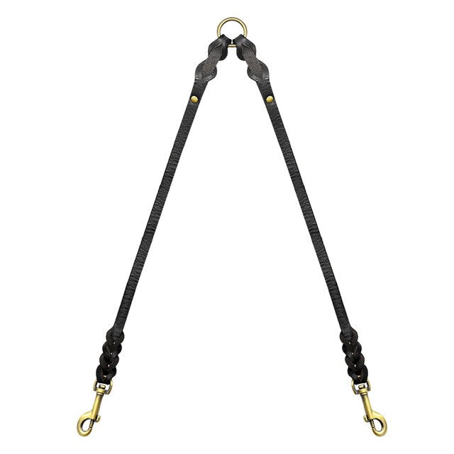 Braided Leather Dual Dog Leash.