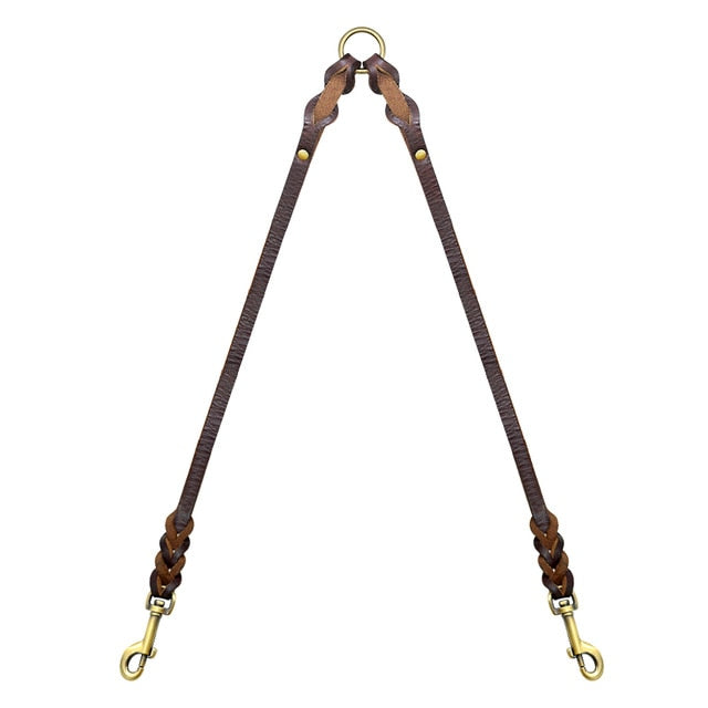 Braided Leather Dual Dog Leash.