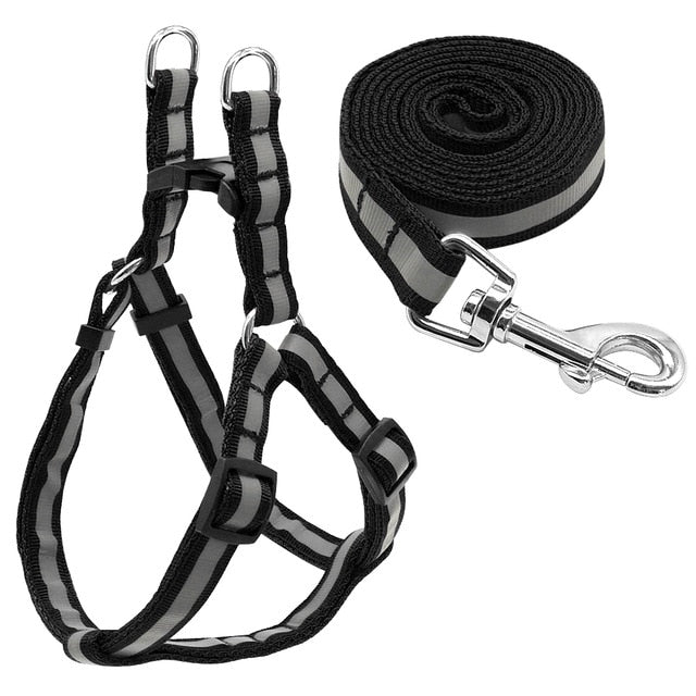 black Reflective Dog Harness Leash set