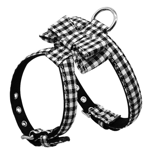 Plaid Bowknot Dog Harness