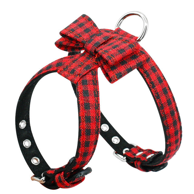Bowknot Plaid Dog Harness.