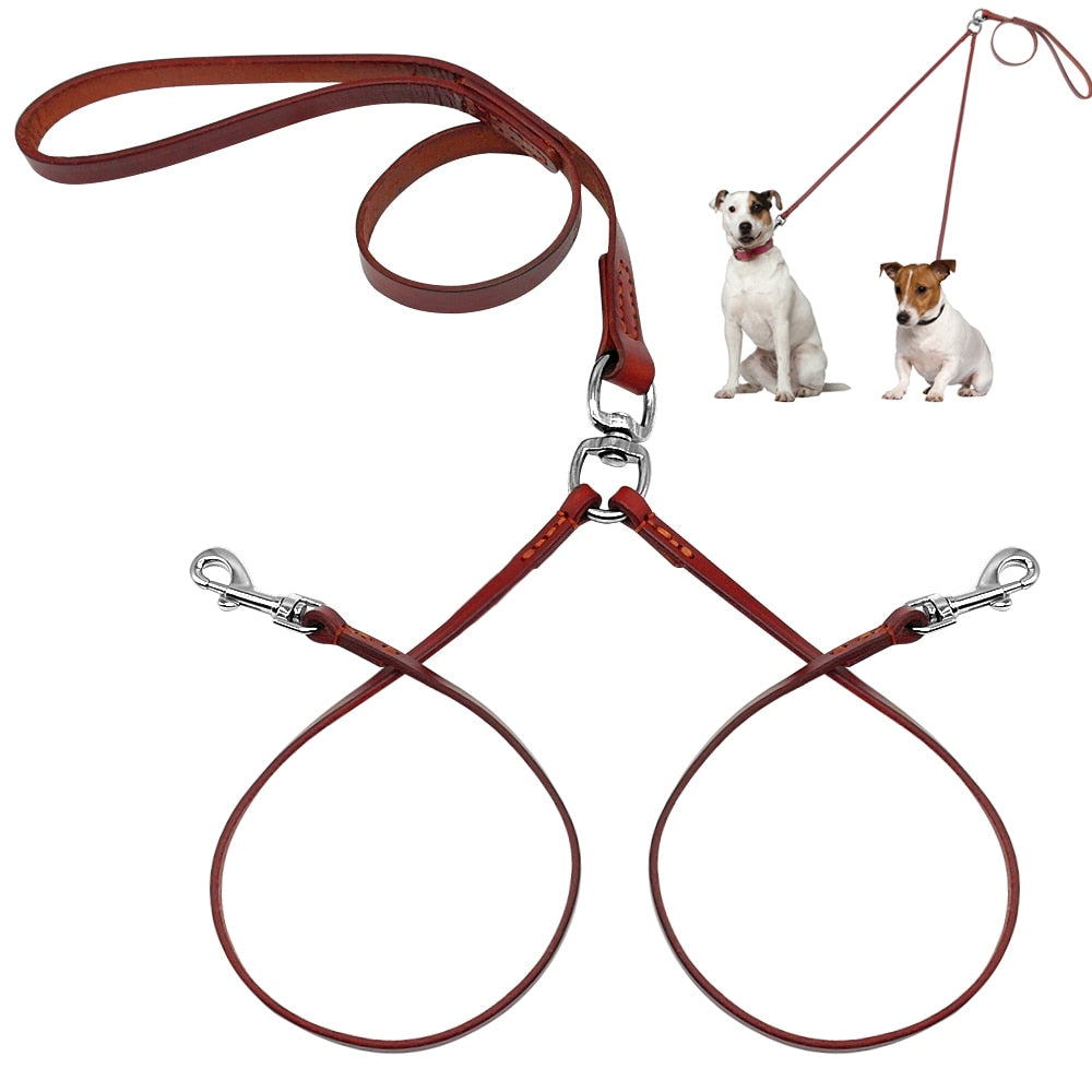 Leather Coupler Dual Dog Leash.