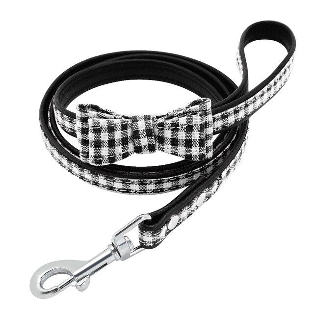 Plaid Leather Dog Leash.