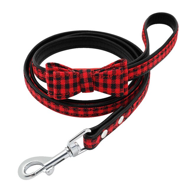 Plaid Leather Dog Leash.