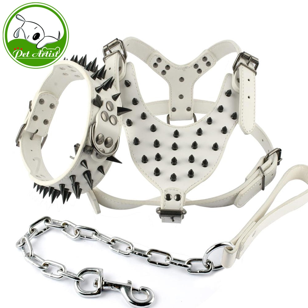 Spiked Leather Dog Harness Set