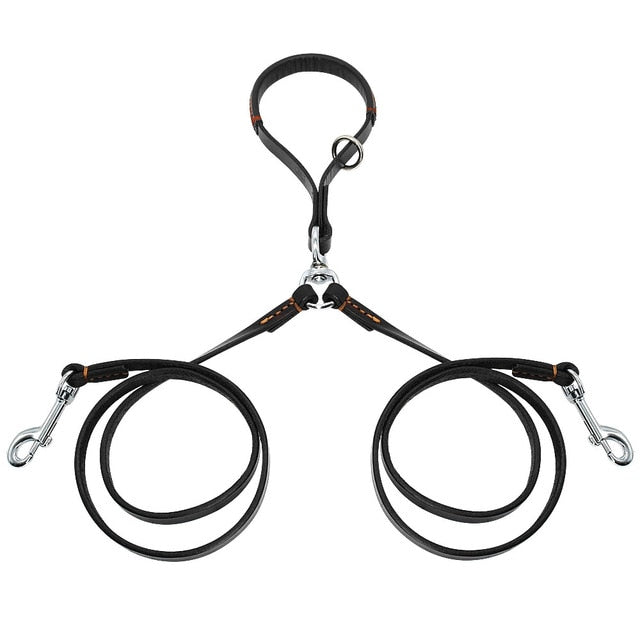 Genuine Leather Dog Double Leash.