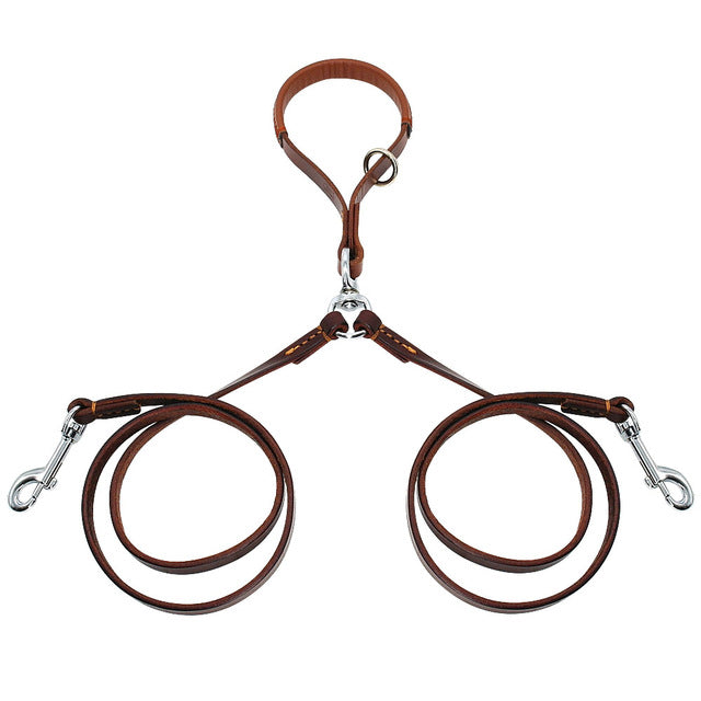 Genuine Leather Dog Double Leash.