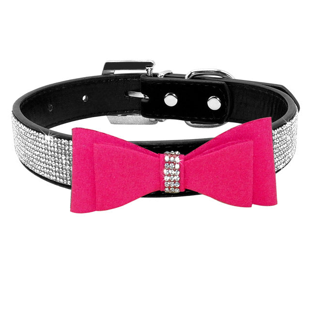 Soft Suede Leather Rhinestone Dog Collar.
