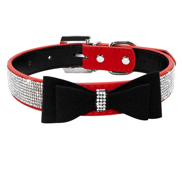 Soft Suede Leather Rhinestone Dog Collar.