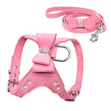 pink leather dog harness and leash set