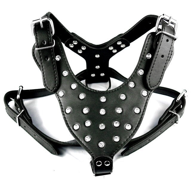Black Genuine Leather Spiked Dog Harness