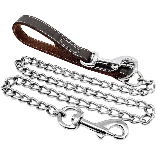 Chain Leather Handle Dog Leash.