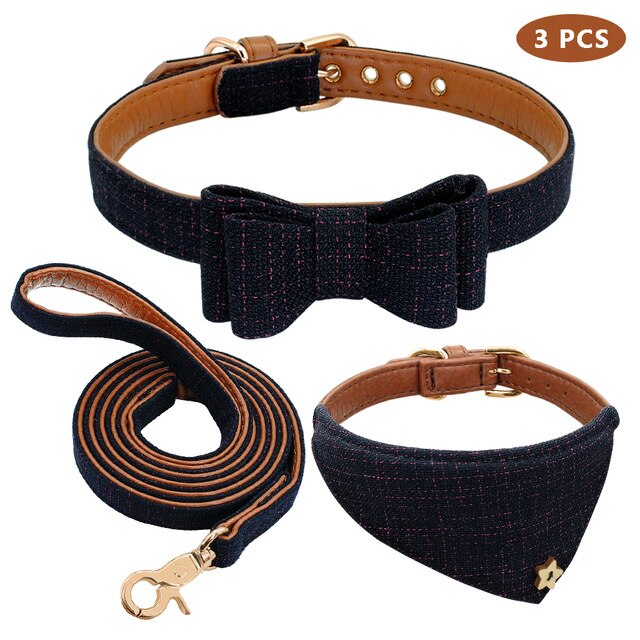 Leather Bow tie Dog Collar Set.