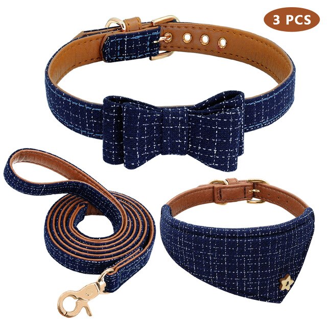 Leather Bow tie Dog Collar Set.