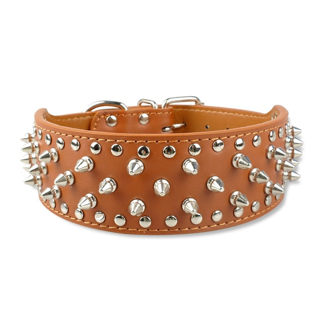 brown Leather Spiked Collar